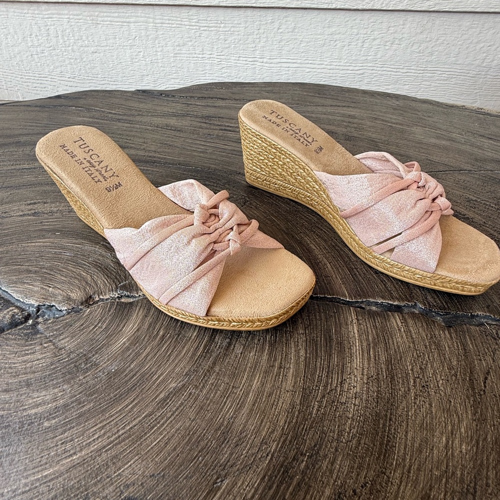 Easy Street Women's Pink Wedge Sandals Size 9.5M